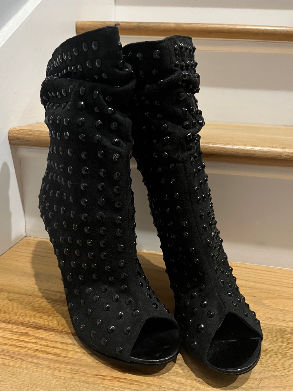 Dots Black Studded Peep-Toe Heeled Boots